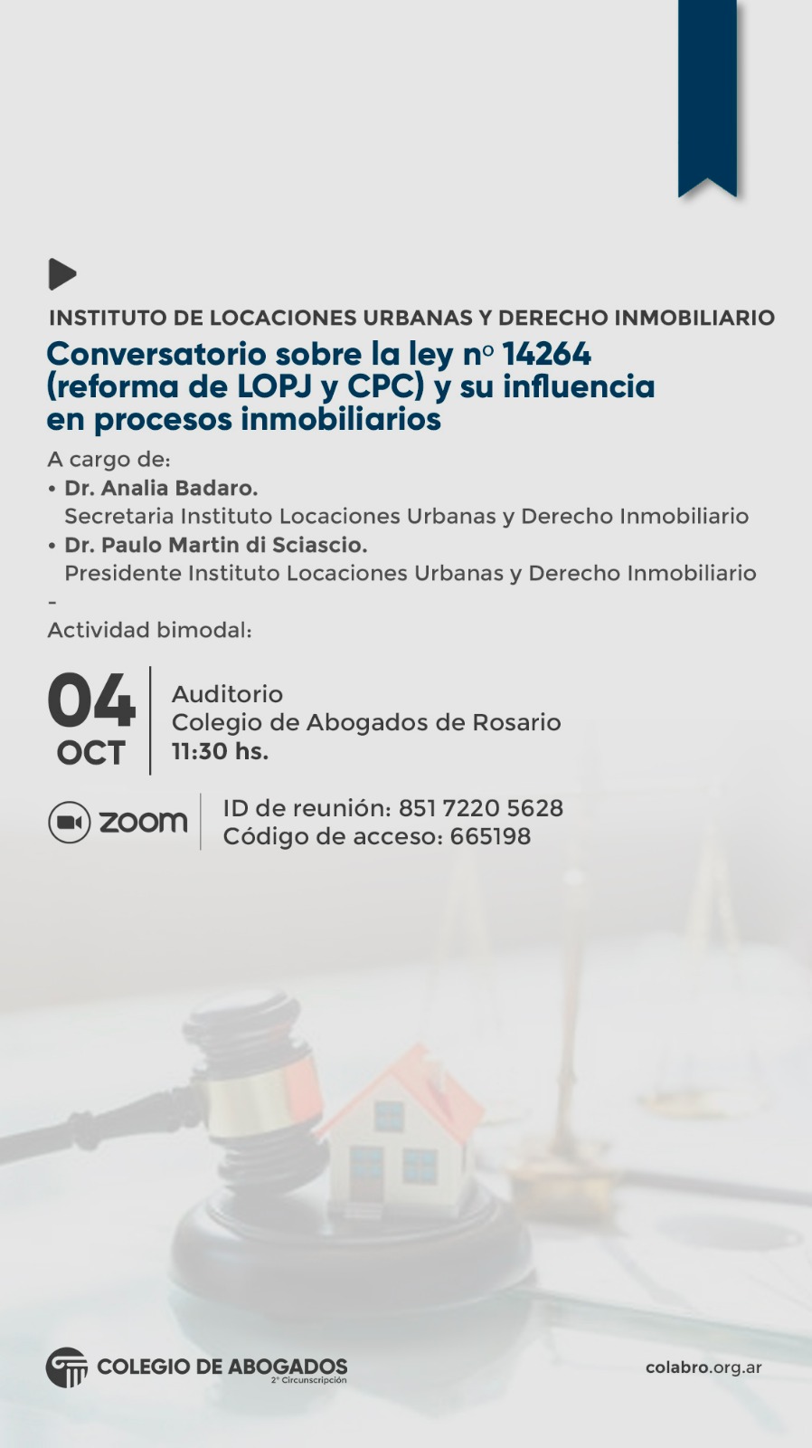 CONVERSATORIO SOBRE LA LEY Nº 14264 (REFORMA DE LOPJ Y CPC) Y SU INFLUENCIA EN PROCESOS INMOBILIARIOS - 04/10/2024